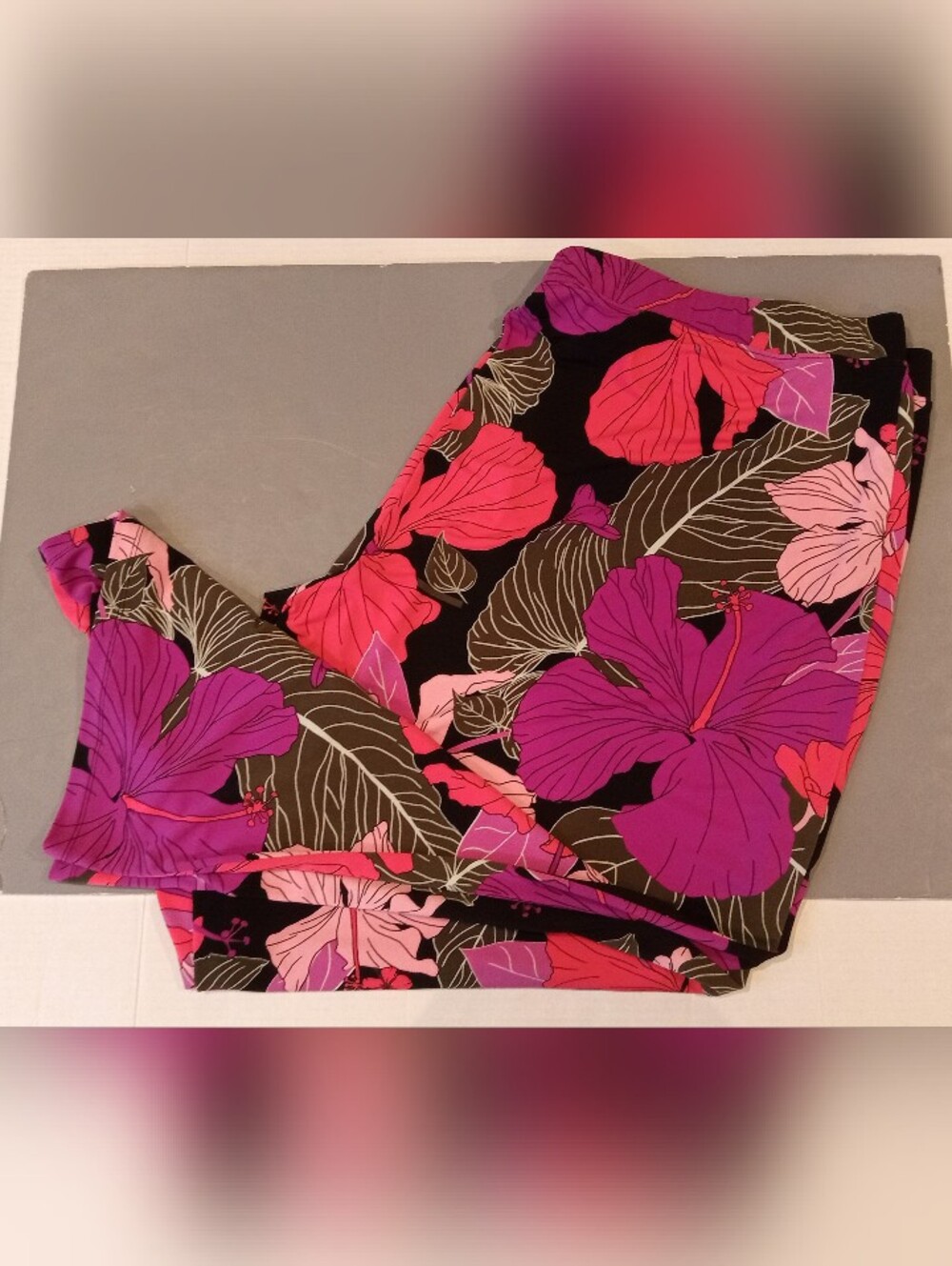 Lol Z Claiborne Tropical Print Wide Leg Pants Fuchsia & Black Women's Size 2X